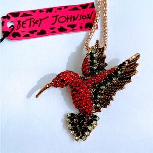 Red crystal studded Humming bird pendant Necklace  or Brooche by Betsey Johnson